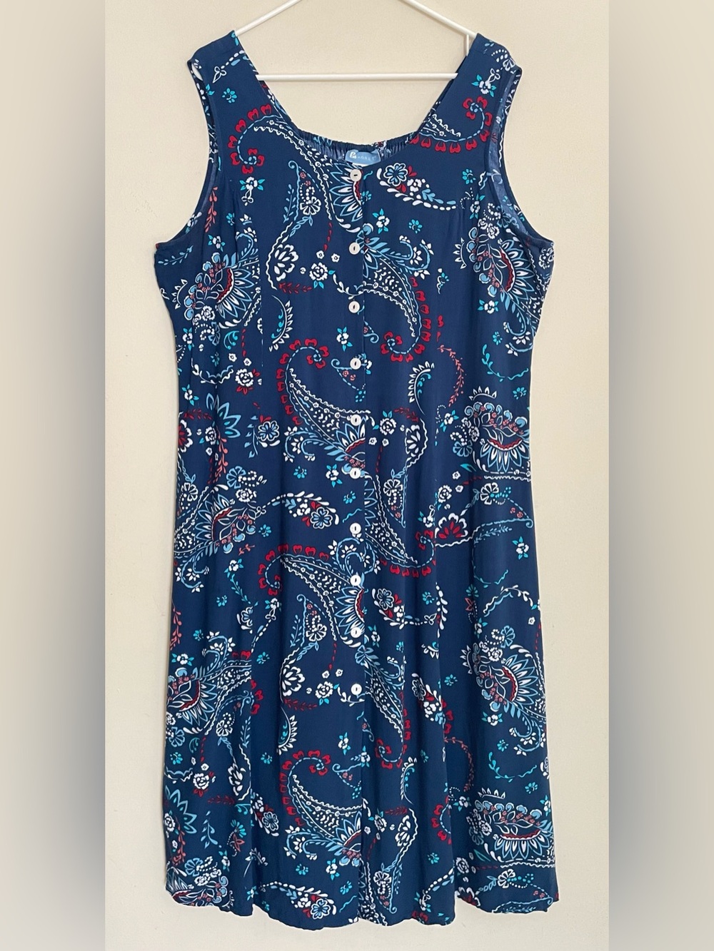 Koret Blue Floral Paisley Print Sleeveless Button Down Dress